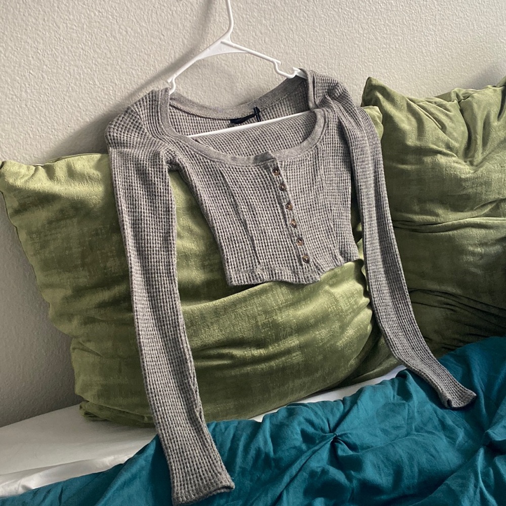 Waffle Knit button up cropped sweater